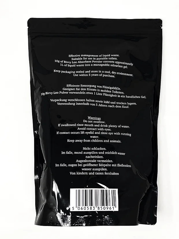 Omdan urin til lugtfri gel. Pulver til campingtoiletter med pose. Genial til tagtelt turen, autocamperen eller shelter turen.